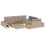 Conjunto de sofá de jardín con cojín 13 pcs Beige Poliratán