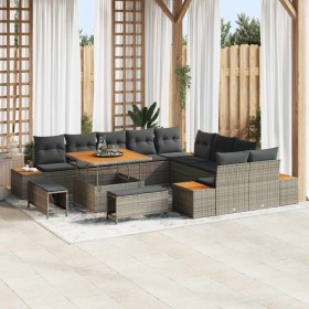 Conjunto de sofá de jardín con cojín 13 pcs Gris Poliratán