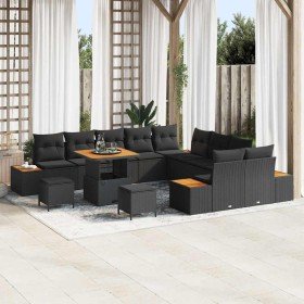 Conjunto de sofá de jardín con cojín 13 pcs Negro Poliratán Conjunto de sofá de jardín con cojín 13 pcs Negro Poliratán