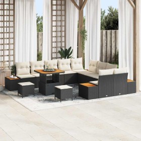 Conjunto de sofá de jardín con cojín 13 pcs Negro Poliratán