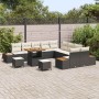 Conjunto de sofá de jardín con cojín 13 pcs Negro Poliratán
