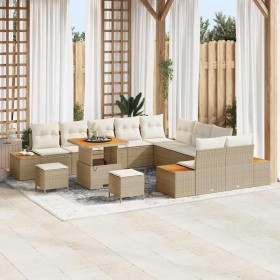 Conjunto de sofá de jardín con cojín 13 pcs Beige Poliratán