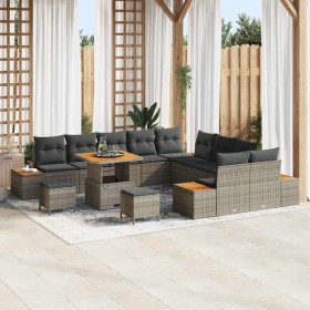 Conjunto de sofá de jardín con cojín 13 pcs Gris Poliratán