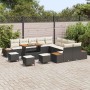 Conjunto de sofá de jardín con cojín 14 pcs Negro Poliratán
