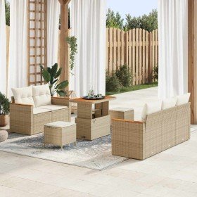 Conjunto de sofá de jardín con cojín 8 pcs Beige Poliratán Conjunto de sofá de jardín con cojín 8 pcs Beige Poliratán