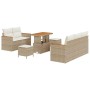 Conjunto de sofá de jardín con cojín 8 pcs Beige Poliratán