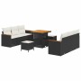 Conjunto de sofá de jardín con cojín 9 pcs Negro Poliratán