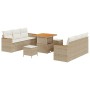Conjunto de sofá de jardín con cojín 9 pcs Beige Poliratán