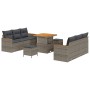 Conjunto de sofá de jardín con cojín 9 pcs Gris Poliratán