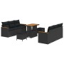 Conjunto de sofá de jardín con cojín 9 pcs Negro Poliratán
