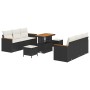Conjunto de sofá de jardín con cojín 9 pcs Negro Poliratán