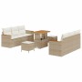 Conjunto de sofá de jardín con cojín 9 pcs Beige Poliratán
