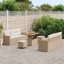 Conjunto de sofá de jardín con cojín 9 pcs Beige Poliratán