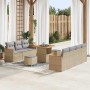 Conjunto de sofá de jardín con cojín 10 pcs Beige Poliratán