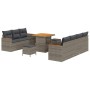 Conjunto de sofá de jardín con cojín 10 pcs Gris Poliratán