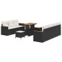Conjunto de sofá de jardín con cojín 10 pcs Negro Poliratán