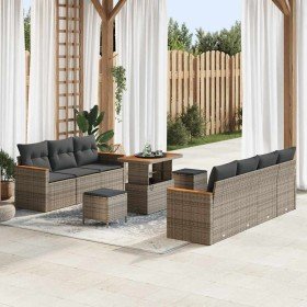 Conjunto de sofá de jardín con cojín 10 pcs Gris Poliratán Conjunto de sofá de jardín con cojín 10 pcs Gris Poliratán