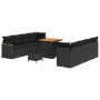 Conjunto de sofá de jardín con cojín 11 pcs Negro Poliratán