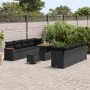 Conjunto de sofá de jardín con cojín 11 pcs Negro Poliratán