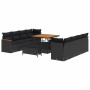 Conjunto de sofá de jardín con cojín 11 pcs Negro Poliratán