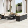 Conjunto de sofá de jardín con cojín 11 pcs Negro Poliratán