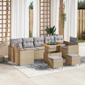 Conjunto de sofá de jardín con cojín 10 pcs Beige Poliratán