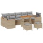 Conjunto de sofá de jardín con cojín 10 pcs Beige Poliratán