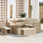 Conjunto de sofá de jardín con cojín 8 pcs Beige Poliratán