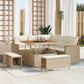 Conjunto de sofá de jardín con cojín 8 pcs Beige Poliratán