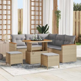Conjunto de sofá de jardín con cojín 8 pcs Beige Poliratán