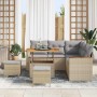 Conjunto de sofá de jardín con cojín 8 pcs Beige Poliratán