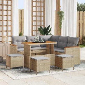 Conjunto de sofá de jardín con cojín 9 pcs Beige Poliratán