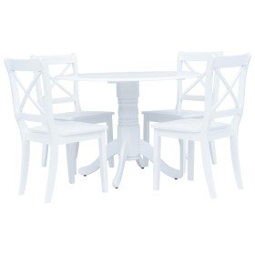 Conjunto de comedor 5 piezas madera maciza de caucho blanco