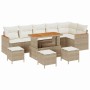 Conjunto de sofá de jardín con cojín 10 pcs Beige Poliratán