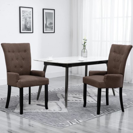 Sillas de comedor con reposabrazos 2 unidades tela marrón