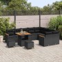 Conjunto de sofá de jardín con cojín 12 pcs Negro Poliratán