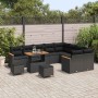 Conjunto de sofá de jardín con cojín 12 pcs Negro Poliratán