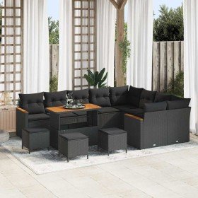 Conjunto de sofá de jardín con cojín 13 pcs Negro Poliratán