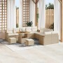 Conjunto de sofá de jardín con cojín 13 pcs Beige Poliratán