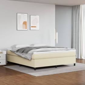 Cama box spring con colchón cuero sintético crema 160x200 cm