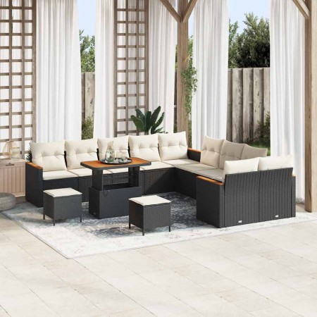 Conjunto de sofá de jardín con cojín 13 pcs Negro Poliratán