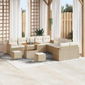 Conjunto de sofá de jardín con cojín 13 pcs Beige Poliratán