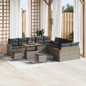 Conjunto de sofá de jardín con cojín 13 pcs Gris Poliratán