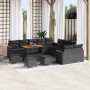 Conjunto de sofá de jardín con cojín 14 pcs Negro Poliratán