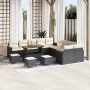 Conjunto de sofá de jardín con cojín 14 pcs Negro Poliratán