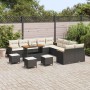 Conjunto de sofá de jardín con cojín 14 pcs Negro Poliratán