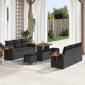 Conjunto de sofá de jardín Manual 9 pcs Negro 90 x 55 x 71 cm