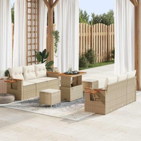 Conjunto de sofá de jardín 9 pcs beige y crema 90 x 55 x 71 cm