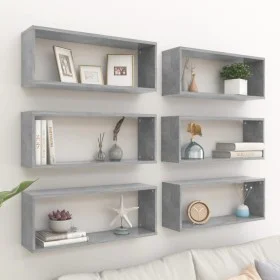 Cube wall shelf 6 units concrete gray plywood 60x15x23cm by vidaXL, Shelves and shelves - Ref: Foro24-807147, Price: 65,38 €,...