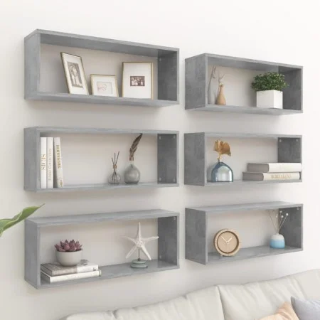 Cube Wandregal 6 Einheiten betongraues Sperrholz 60x15x23cm von vidaXL, Regale und Regale - Ref: Foro24-807147, Preis: 65,38 ...